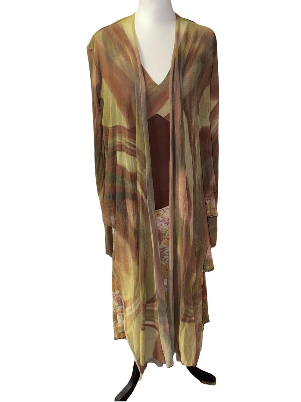 Viviana G for Petit Pois 2 Piece Mesh Midi Dress Long Duster Cardigan Set Medium